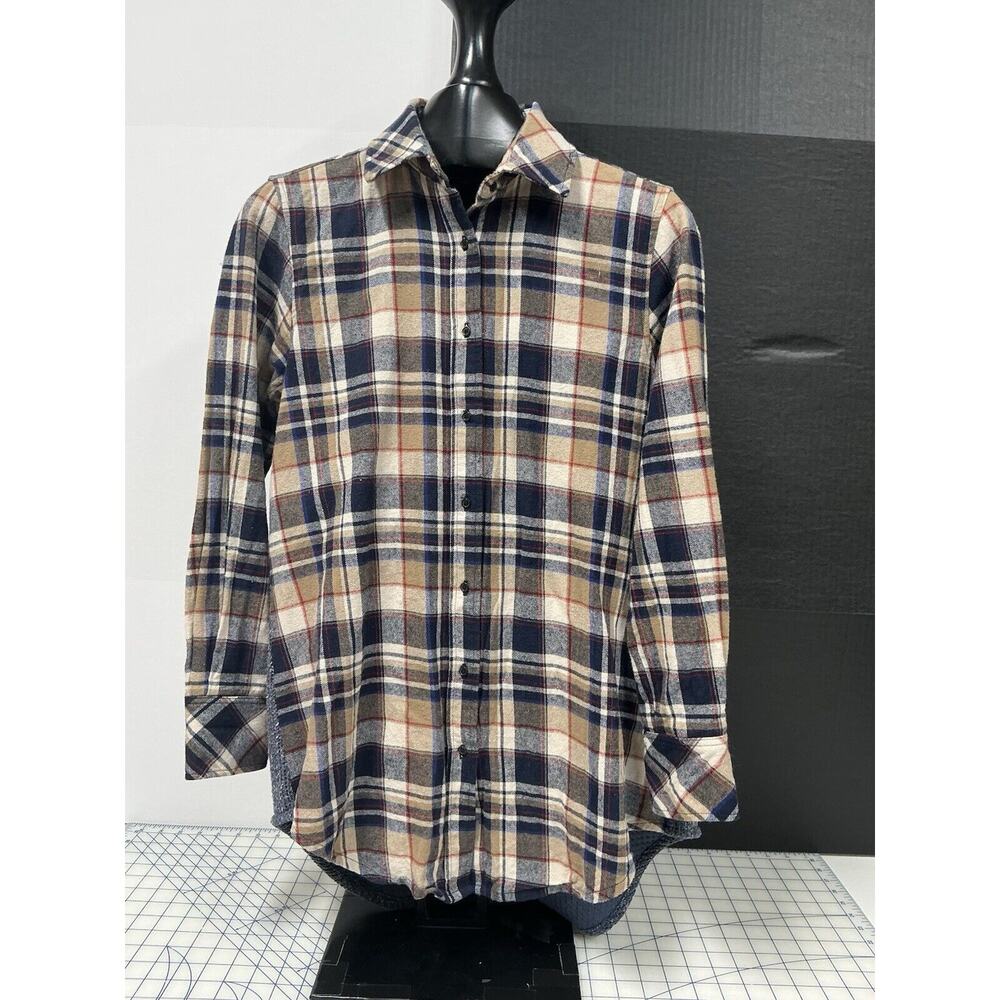 Maude Vivante Womens Long Sleeve Button Plaid With Knitted Back Size L